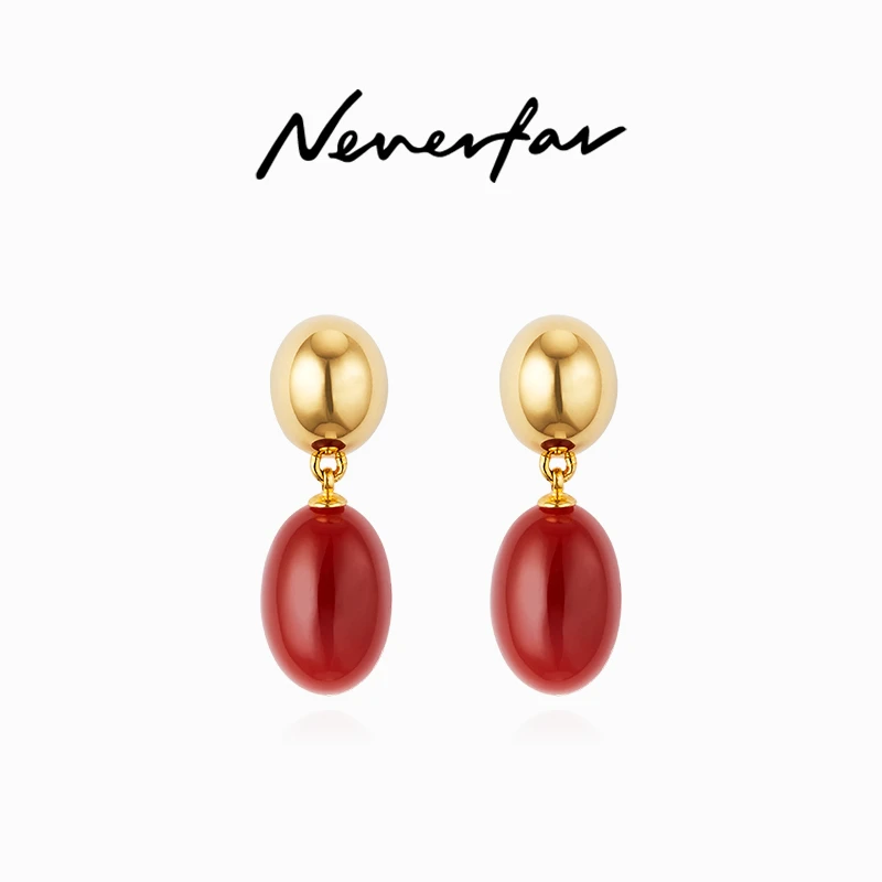 neverfar 铜合金耳饰 龙运系列 单椭圆金球耳环 新中式复古