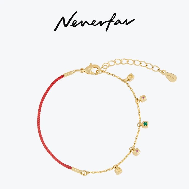 neverfar 铜合金布艺手链 「LUCK」转运魔方系列半红绳手链幸运礼物