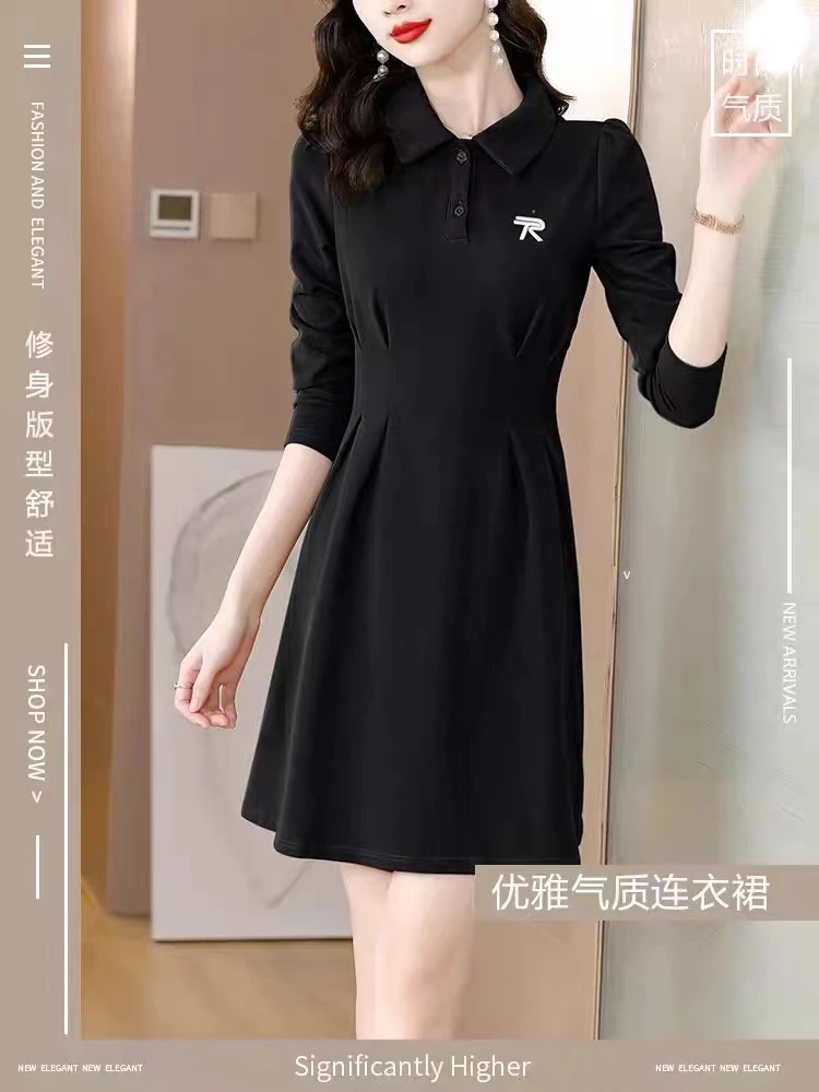 163【猪猪--孤品断码】气质polo裙时尚黑色收腰修身韩版优雅