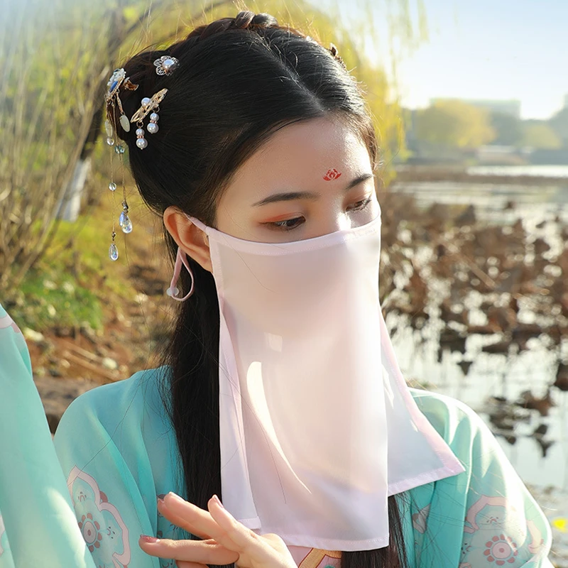 古风仙气飘逸汉服古装搭配中国风面纱仙女遮脸挂耳遮阳面巾女纱巾