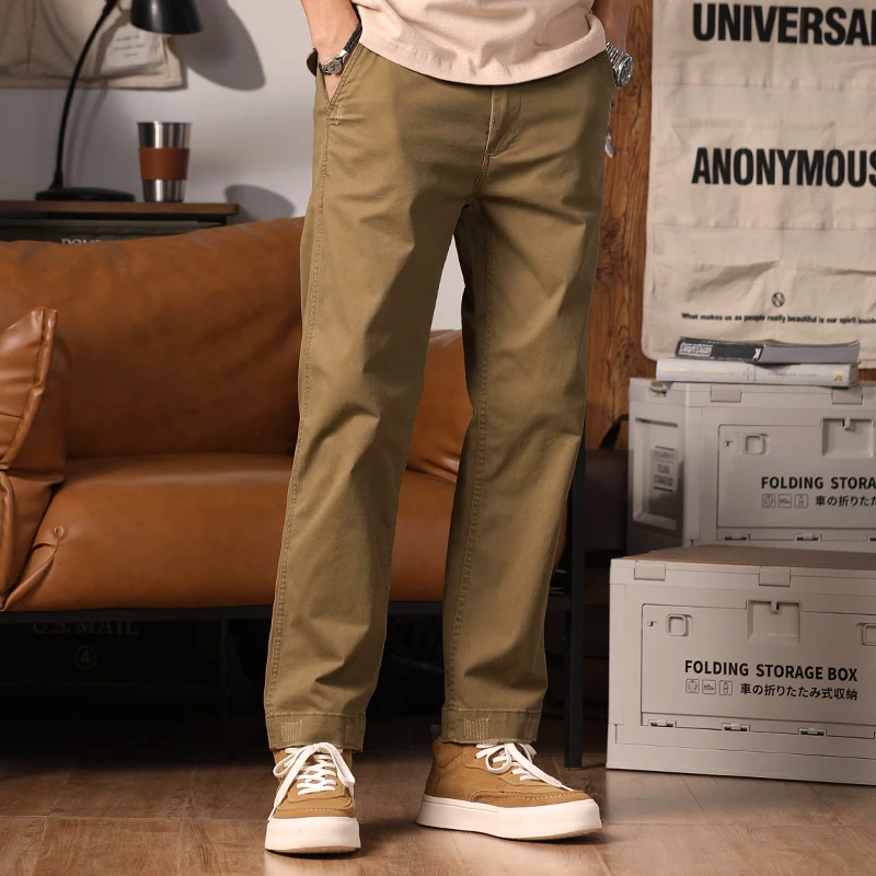 美式复古卡其色男士休闲裤夏季弹力新款阿美咔叽直筒工装裤子男夏