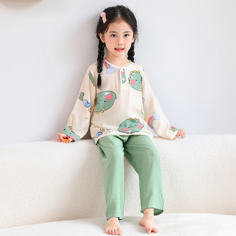 男童女童薄款棉绸睡衣宝宝绵绸空调家居服套装舒适透气可爱又实用