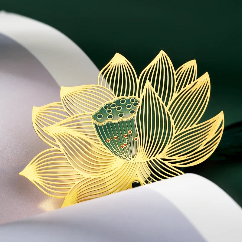 镂空创意黄铜金属叶脉莲花书签故宫风文创小礼品纪念品产品 古典