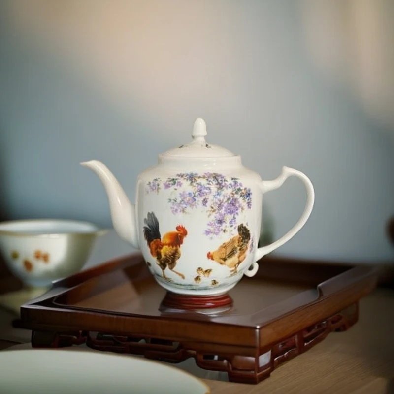 景德镇怀旧老式粉彩仿古大吉大利式陶瓷茶壶玩玉出品家居古董茶具