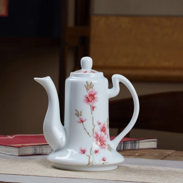 景德镇新款老式复古桃花壶300cc古玩茶具