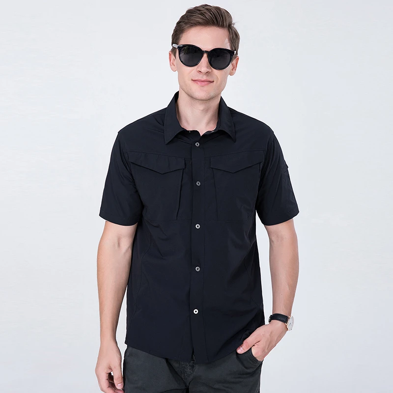 【雄风】男士特勤战术户外衬衣四面弹力吸湿速干短袖通勤衬衫夏季