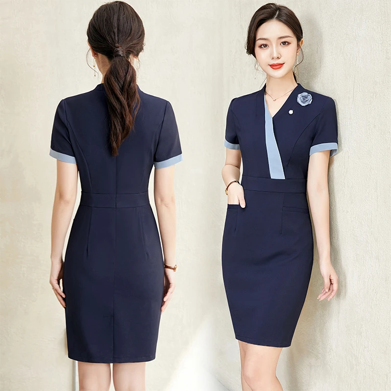 夏季职业女装连衣裙通勤时尚气质修身商务制服珠宝店前台接待工装