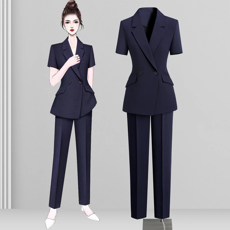 黑色职业套装女夏高级时尚售楼部销售西装职场面试西服工作服