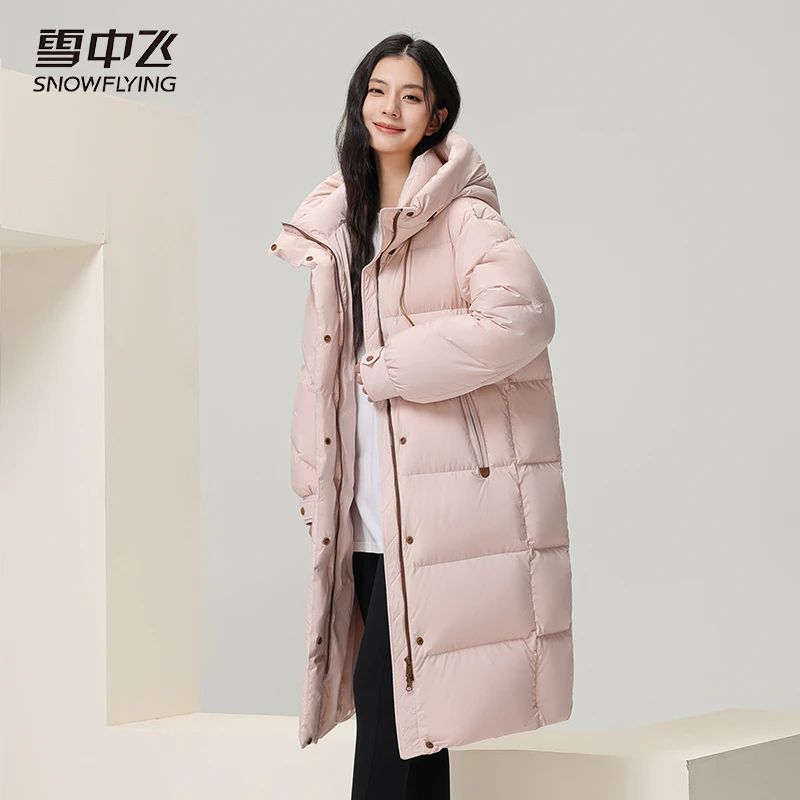 【雪中飞】雪中飞女款时尚连帽保暖防风长款过膝羽绒服X40143354F