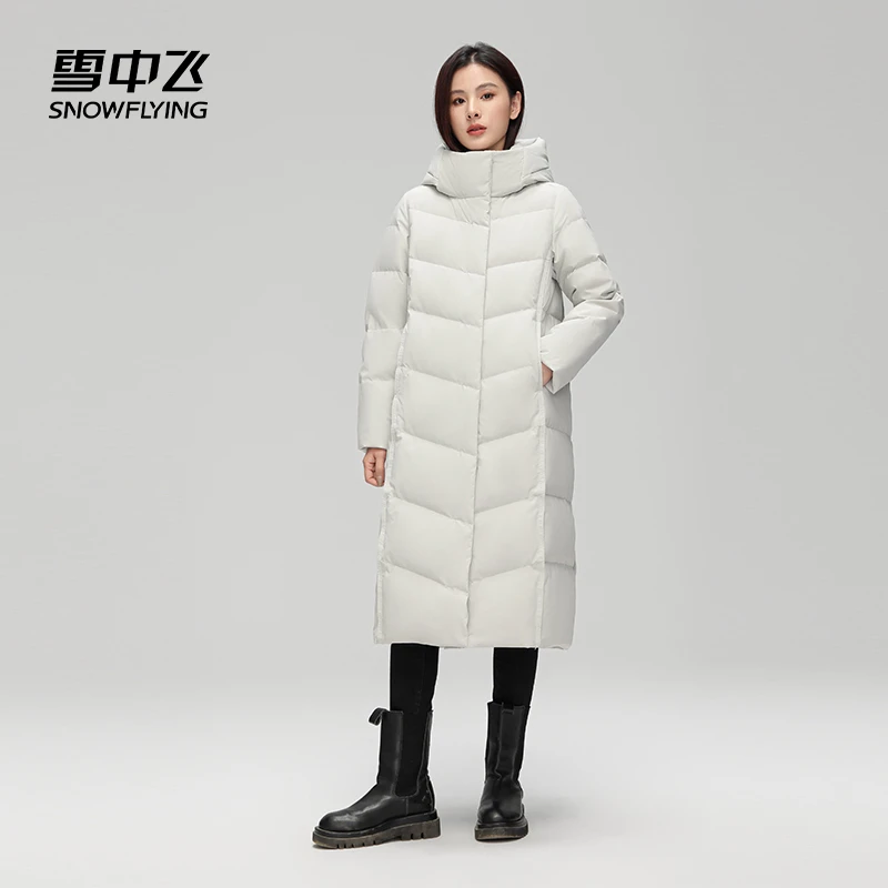 【雪中飞】秋冬季长款连帽保暖90鸭绒女士羽绒服X40142452F