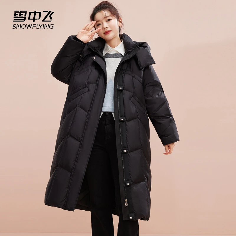 雪中飞23秋冬新款多色中长款连帽90绒韩版女士加厚羽绒服外套保暖