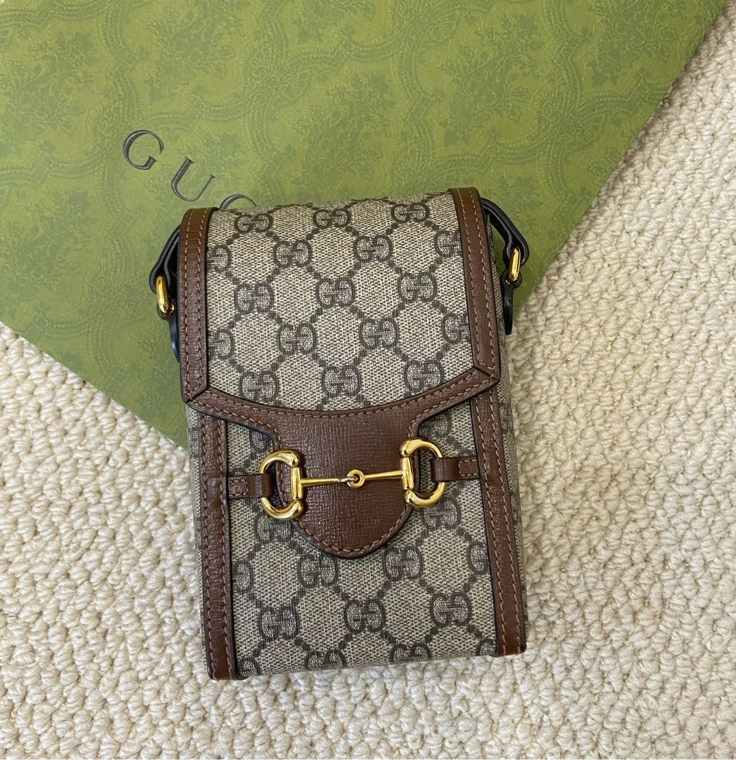 95新 GUCCI/古驰 闲里/古驰/1955棕边手机包单肩斜挎包