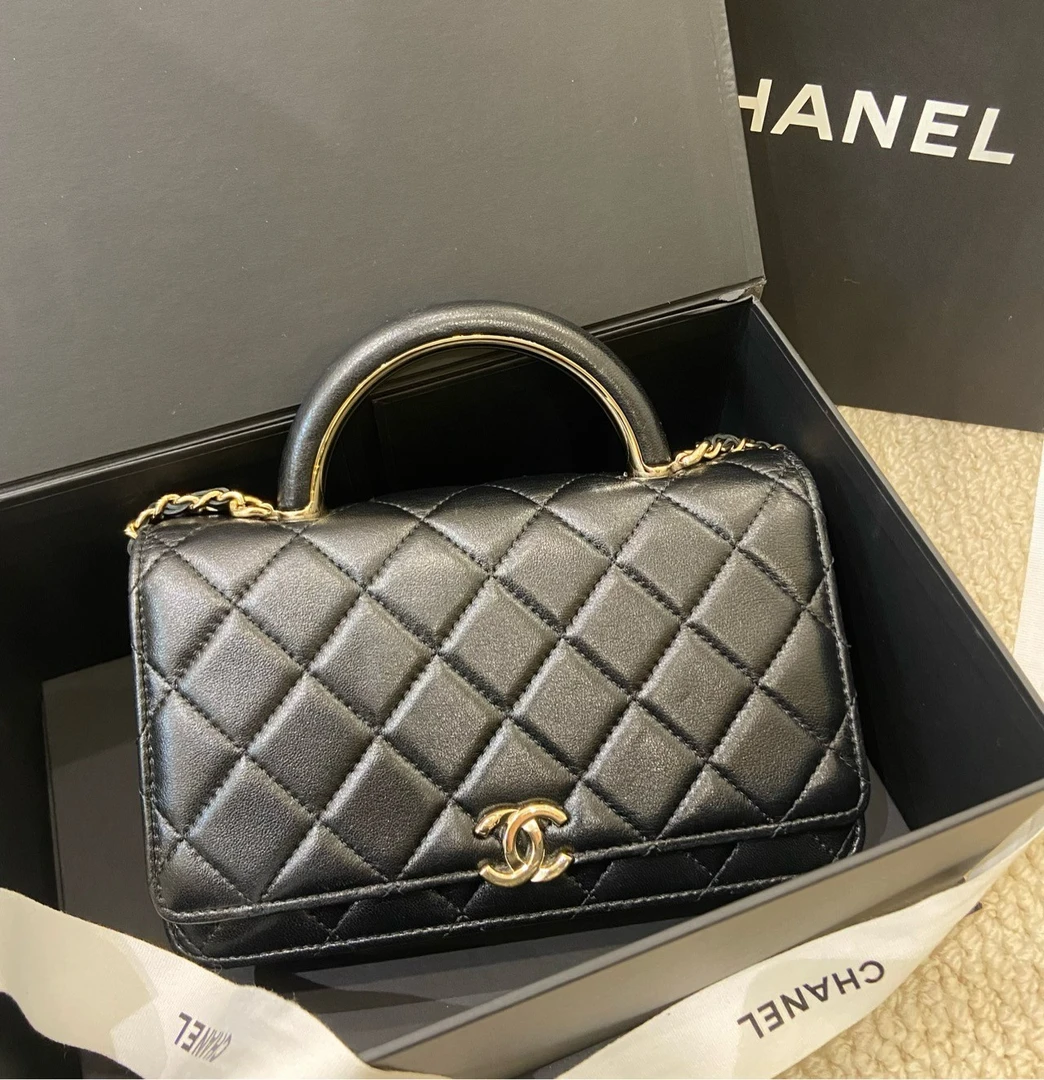 99新 Chanel/香奈儿 闲里/Chanel/黑金发财woc手柄链条包