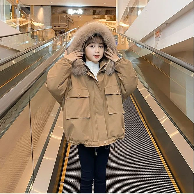 女童棉服冬装2023新款洋气儿童装棉袄派克服中大儿童加厚加绒外套