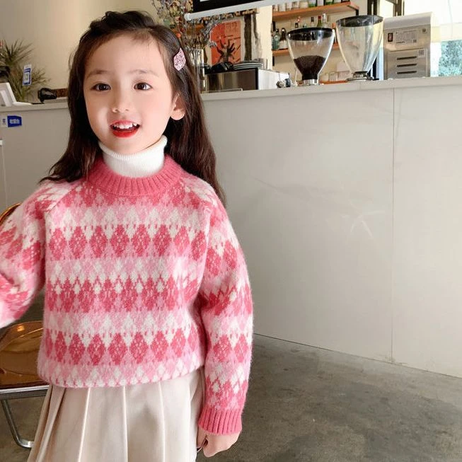 女童套头毛衣儿童装2023新款冬装宝宝洋气秋冬加绒加厚针织打底衫