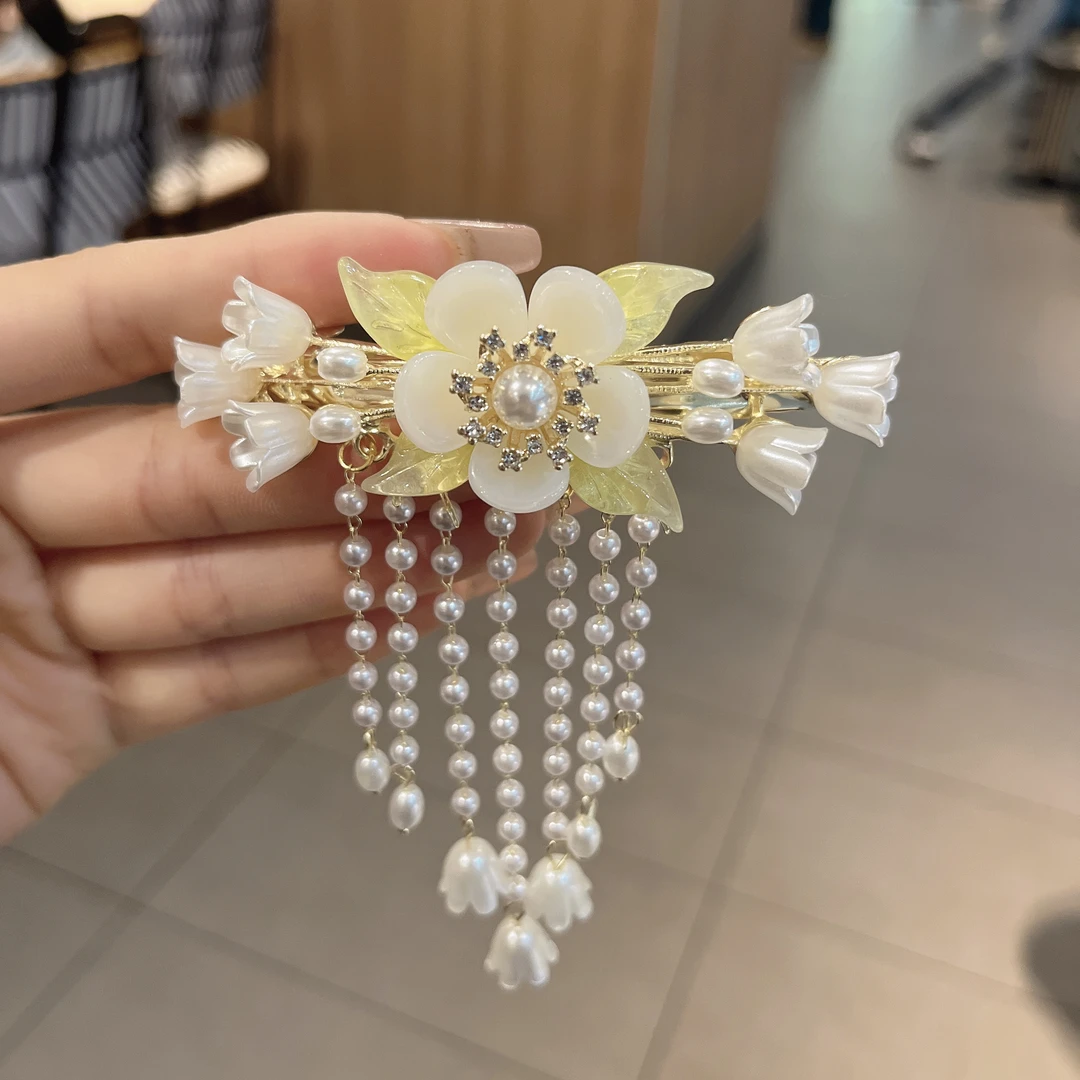 古风优雅气质铃兰花流苏弹簧夹后脑勺公主夹头饰