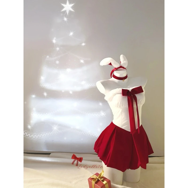 [LA」圣诞兔甜心圣诞节新年丝绒甜美蝴蝶结抹胸连衣裙睡裙秋冬萝