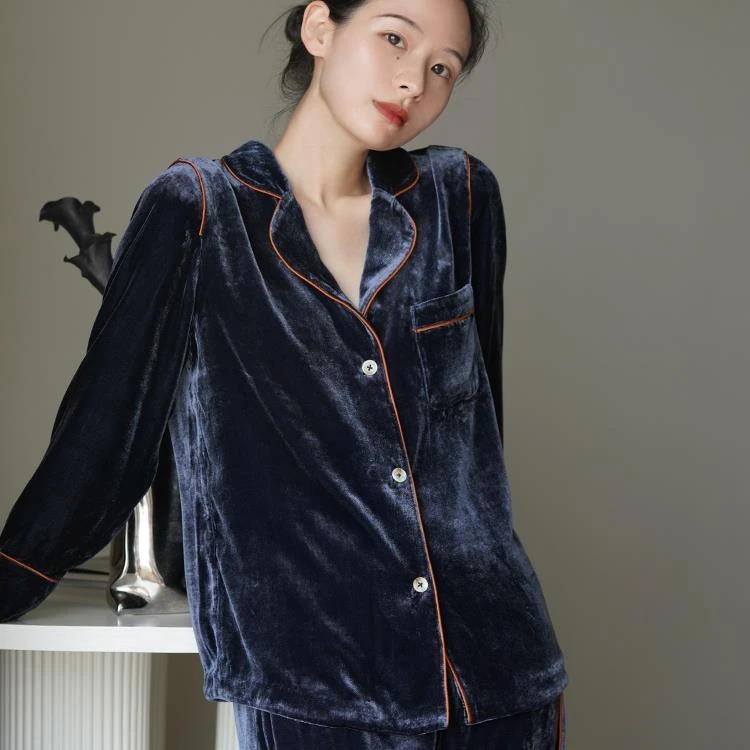 【老钱风】桑罗桑蚕丝睡衣套装女丝绒撞色腰带可外穿女03462028