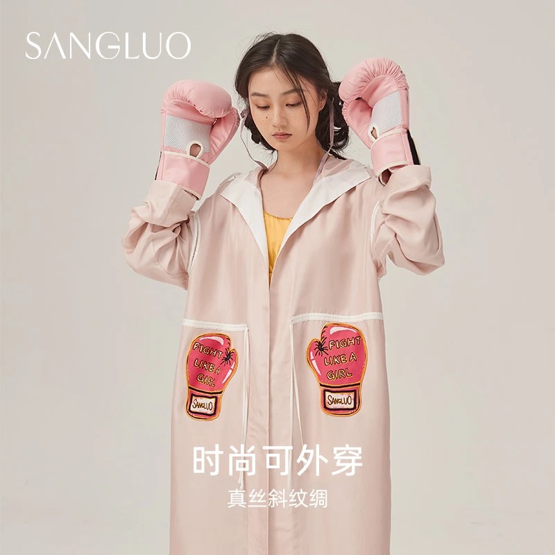 运动风』 桑罗桑蚕丝真丝睡袍长款宽松舒适连帽外穿晨袍03262029