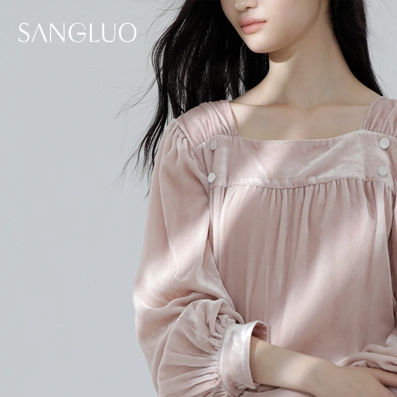 【复古派对】桑罗桑蚕丝丝绒睡衣套装复古方领可外穿家居服03362856