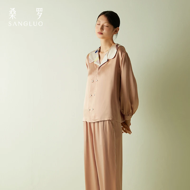 焦糖』桑罗桑蚕丝多巴胺印花时尚睡衣套装可外穿女家居服03462025