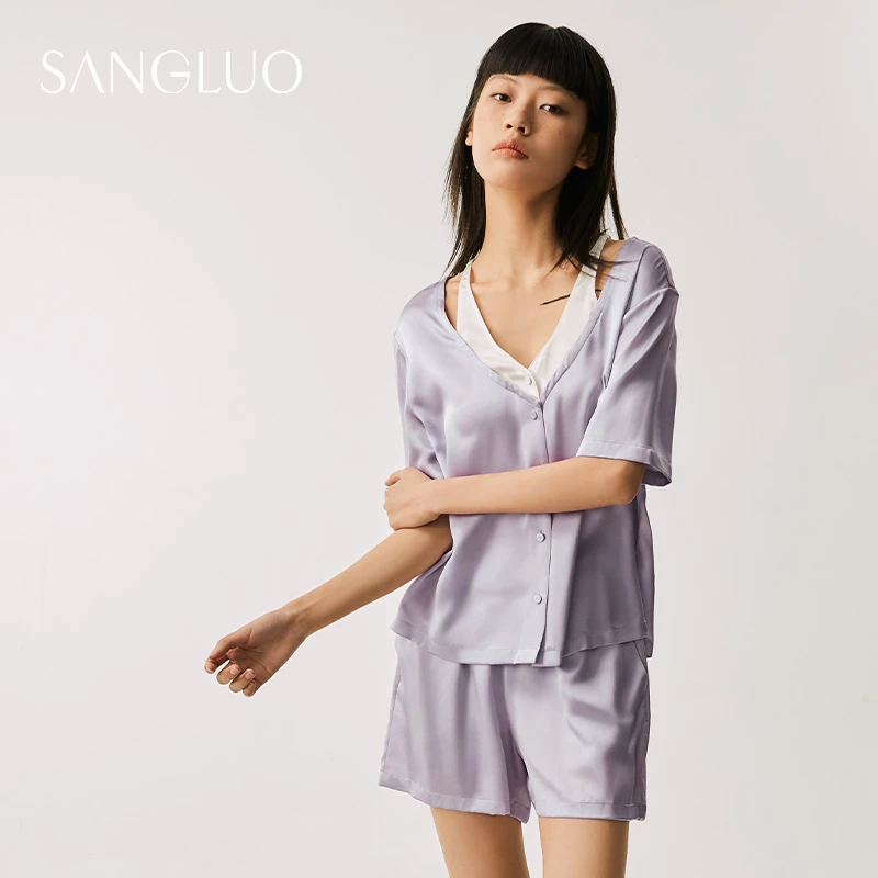 观夏』桑罗真丝睡衣套装假两件凉感柔滑亲肤桑蚕丝家居服03322826
