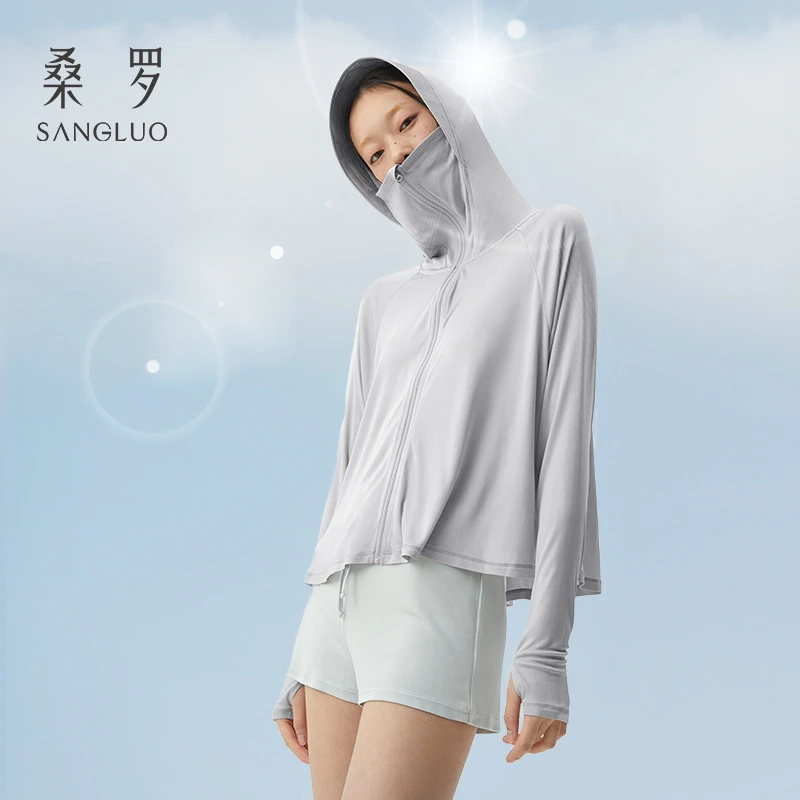 夏野』桑罗真丝桑蚕丝针织连帽衫防晒衣冰感透气户外上衣03322268