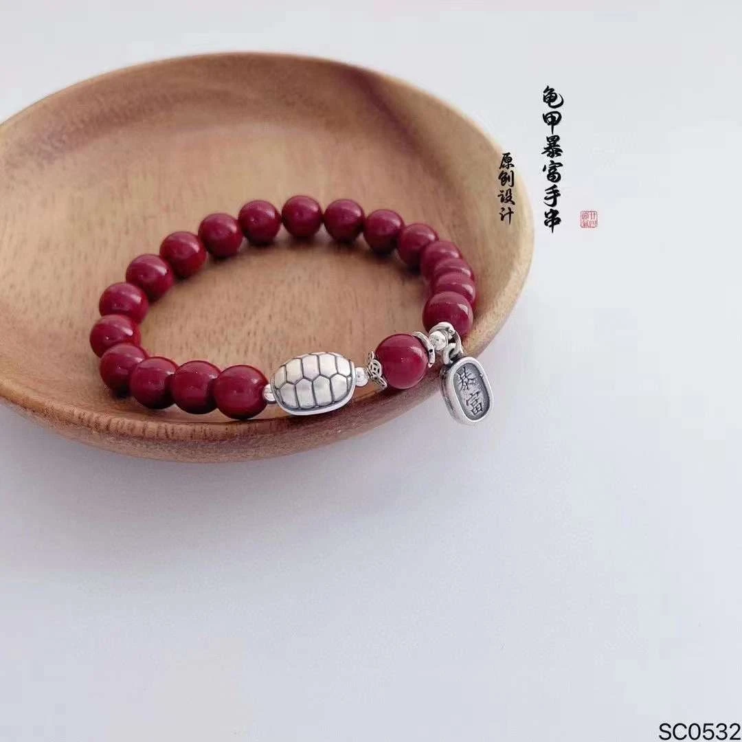 含辰砂工艺品朱砂单圈手链足银暴富手链富甲一方情人节生日礼物