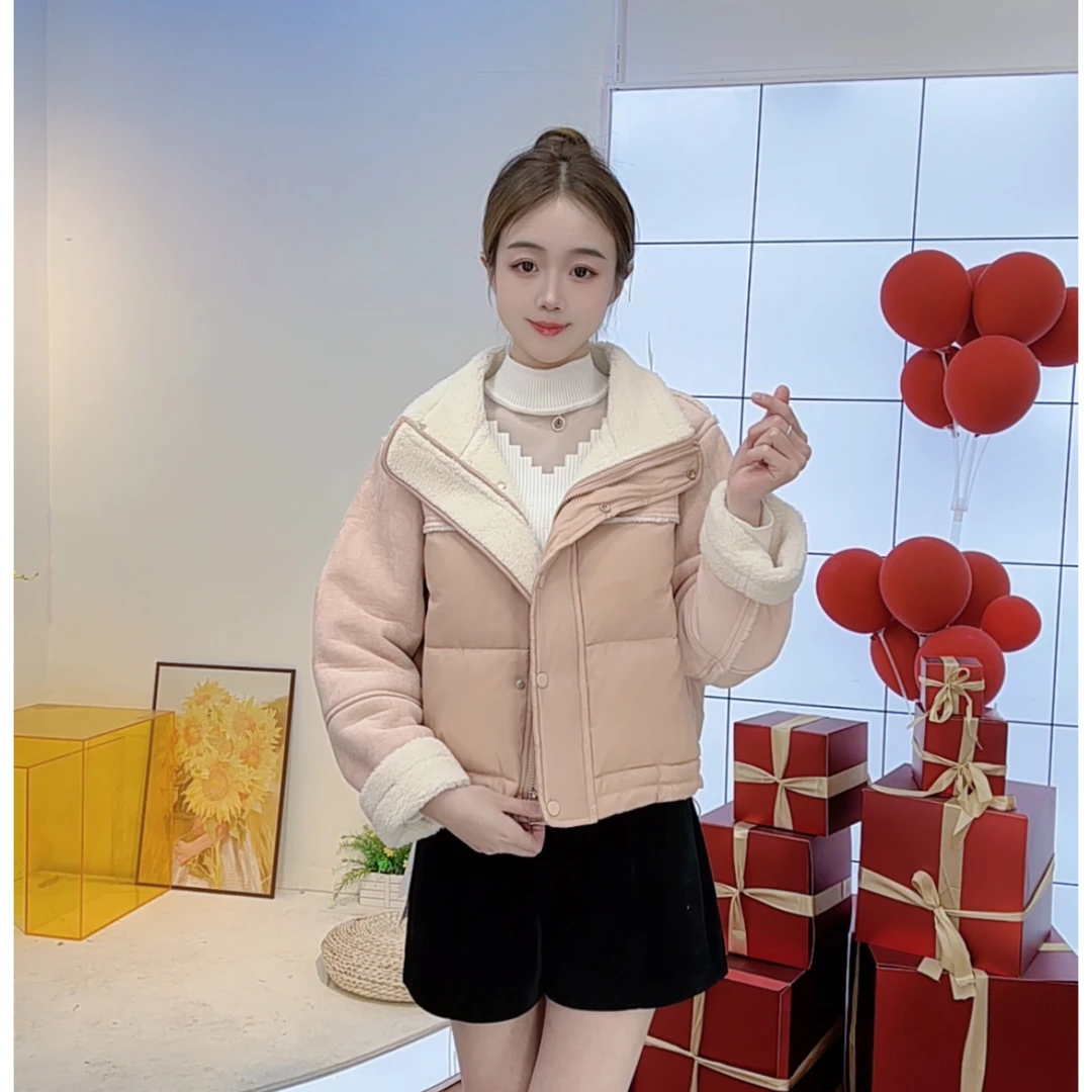 【收官清仓】冬季保暖立领皮毛一体拼接休闲百搭棉服外套韩版