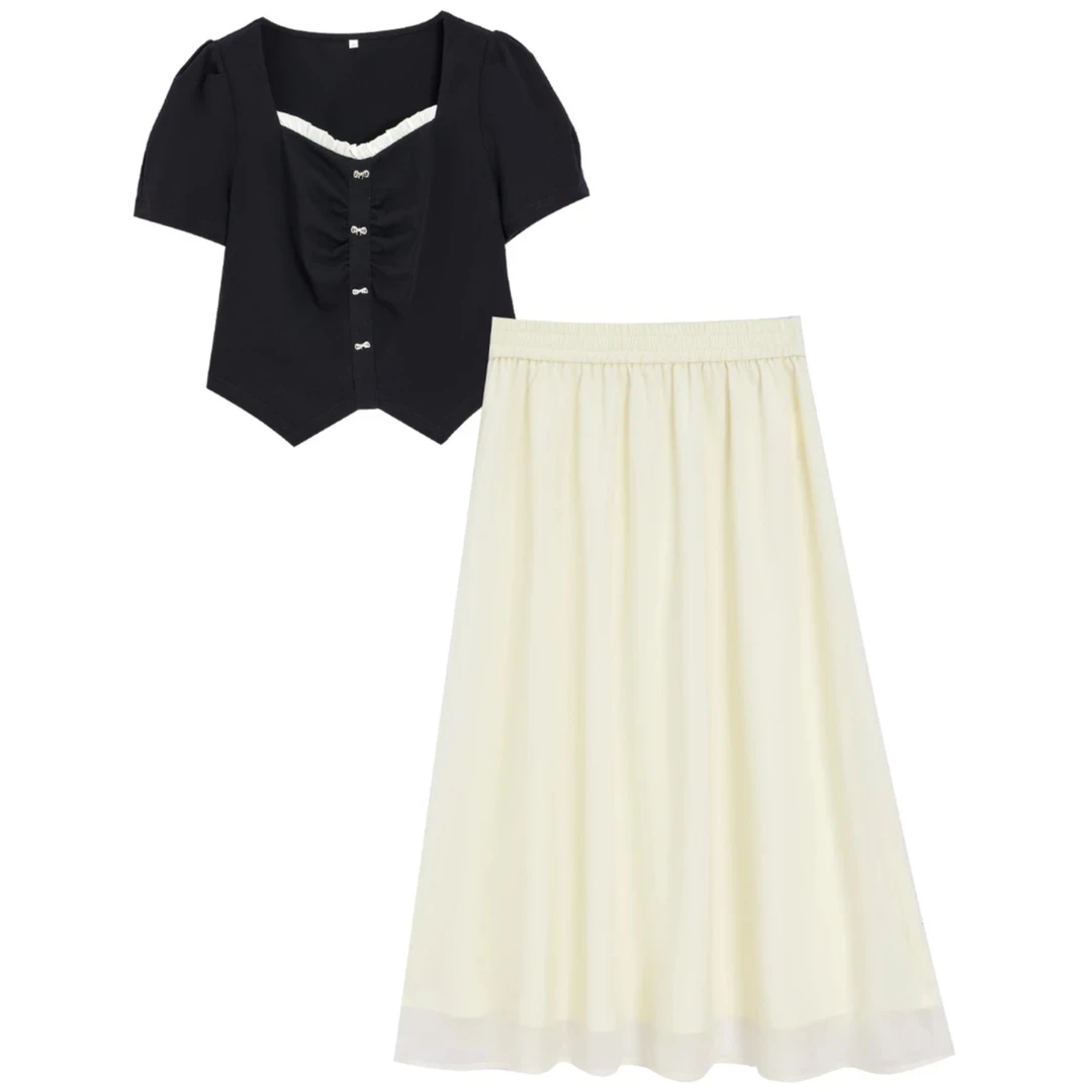 维斯特 套装2024夏季新款法式【小个子】优雅气质通勤上下套裙短袖