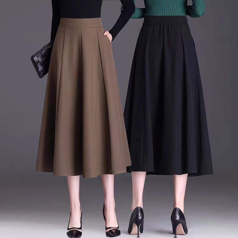 八片式洋气中长款大摆裙a字裙秋冬洋气毛呢裙显瘦遮肉垂感半身裙