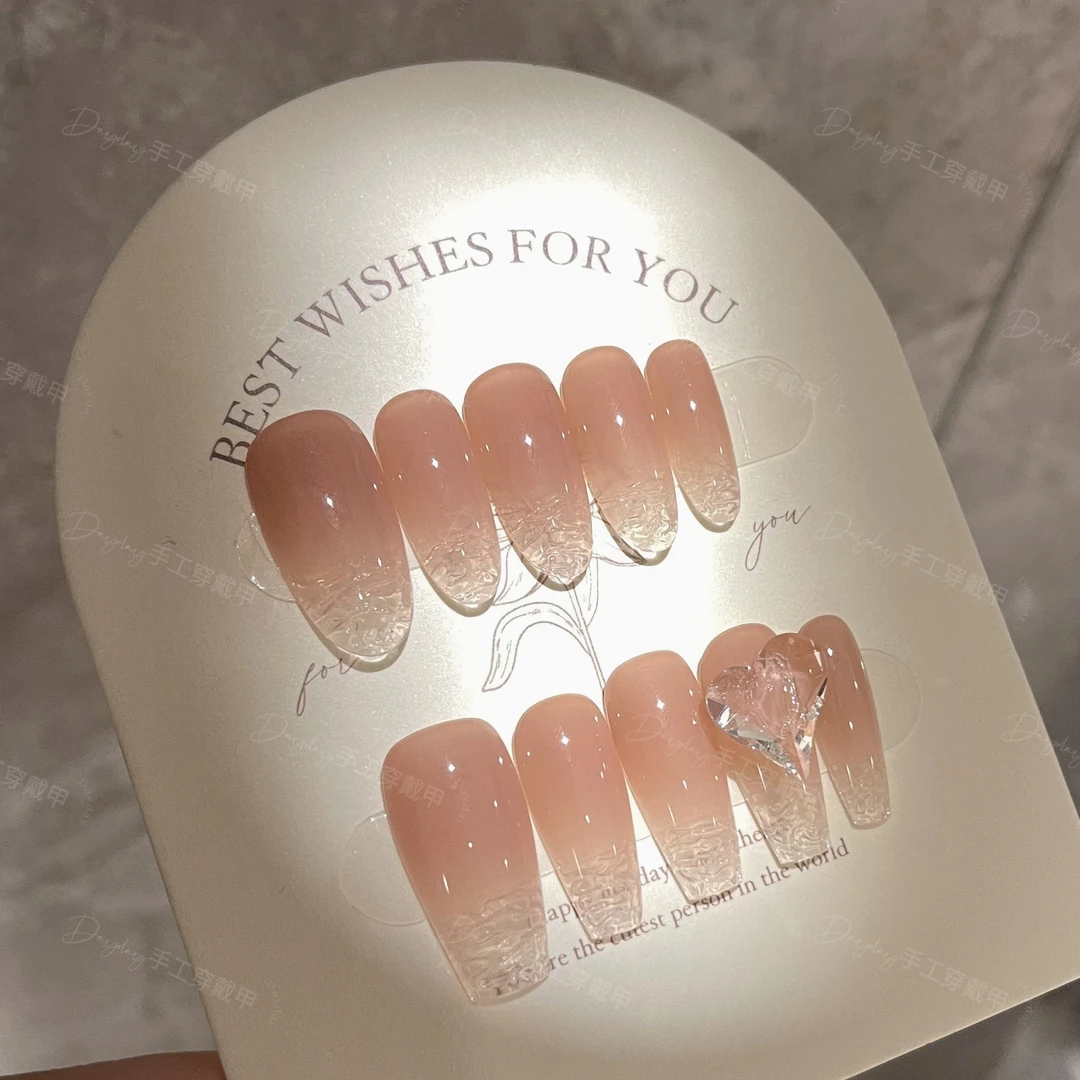 【琉璃】Dayday纯手工高端原创穿戴甲裸色纯色粉嫩美甲贴气质