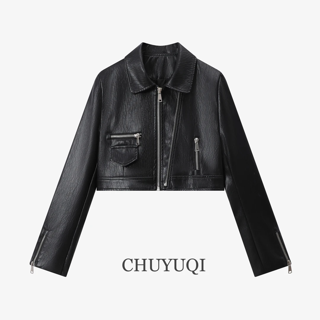 除于七【机车皮衣】高级帅气美式拽姐炸街拉链皮衣夹克短外套1865