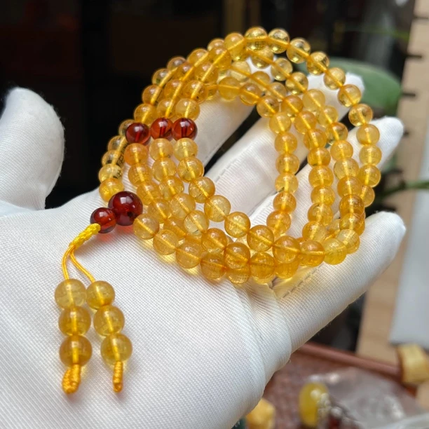 天然琥珀雕刻心经108念珠手串金珀项链