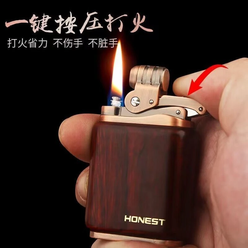 百诚煤油打火机高档正品紫檀木按压式磕头打火机半自动机械式冬日