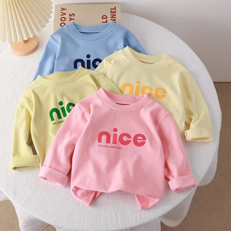 儿童长袖打底衫男女童秋冬季德绒T恤宝宝休闲套头中小童卫衣L323