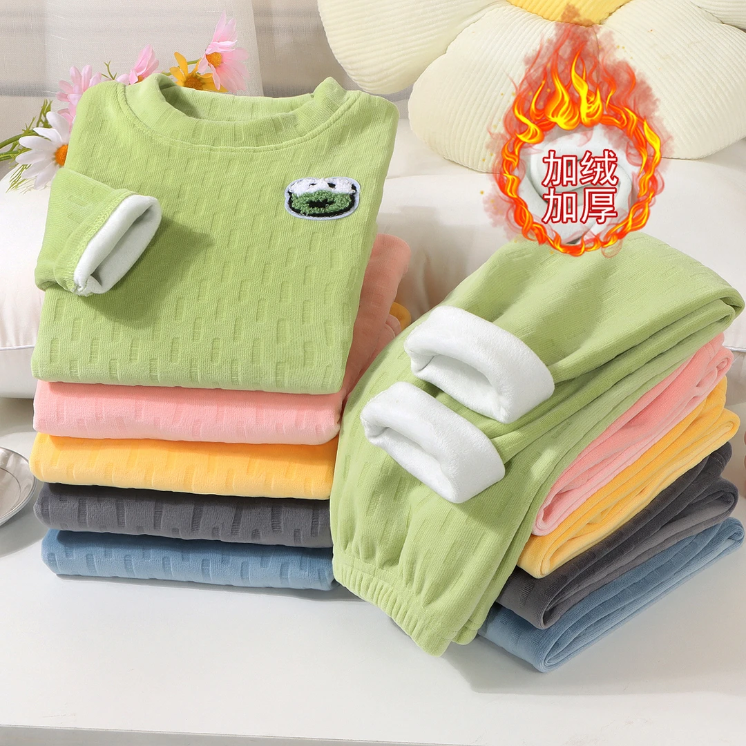 2596【加绒加厚】儿童保暖内衣套装男女童秋冬季两件套宝宝休闲睡衣