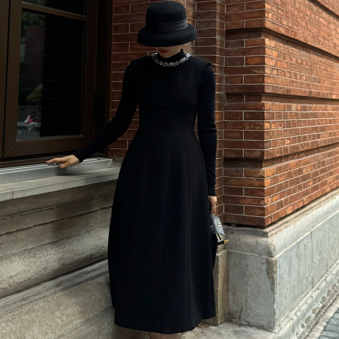 Luo'S【赫本LBD】小黑裙无袖连衣裙气质显瘦黑色长款收腰修身