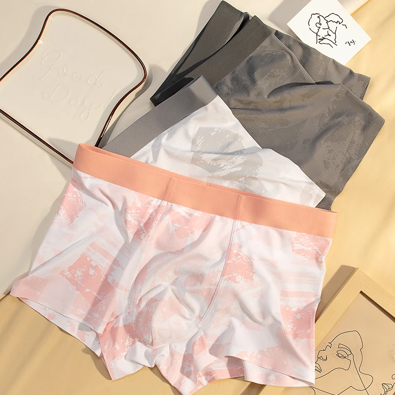 5A冰丝男生男士内裤短裤无痕网孔平角裤时尚夏季薄款舒适中腰运动