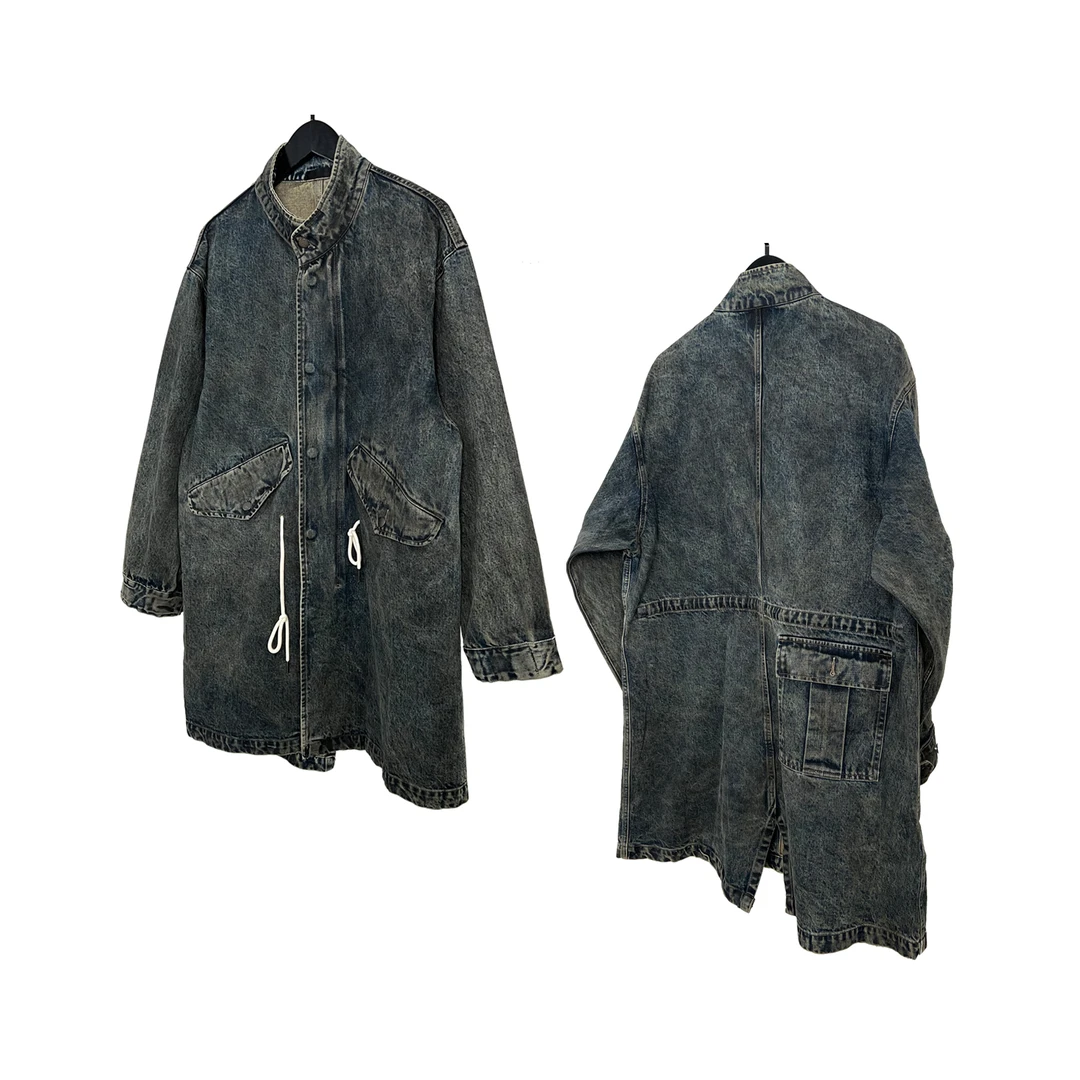 复古做旧 牛仔大衣 中长款