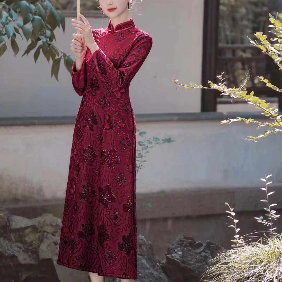 0625-中国风旗袍修身显瘦优雅气质秋冬加绒日常时尚（m-5）