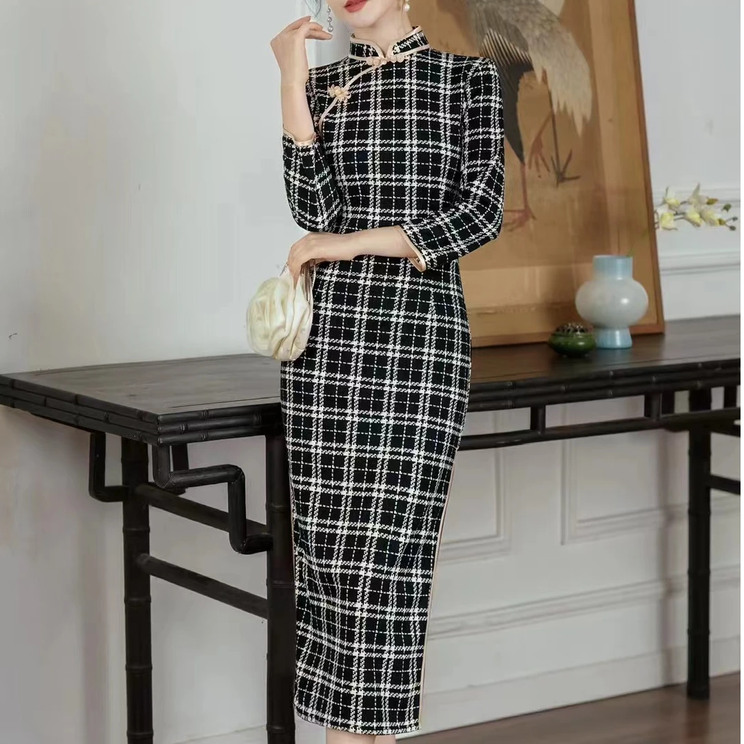 尚羽朵儿81121中国风旗袍秋季复古修身显瘦优雅气质时尚日常（m-4）