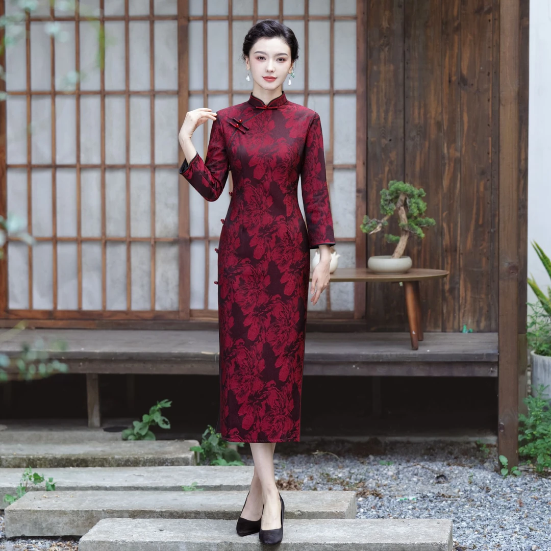 尚羽朵儿8584中国风旗袍修身显瘦优雅气质秋冬季复古时尚日常(m-4