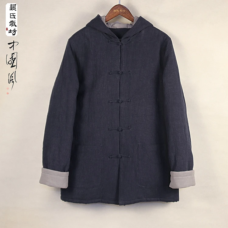 原创中式改良唐装盘扣棉袄禅服中国风复古居士服男装上衣帽子衫
