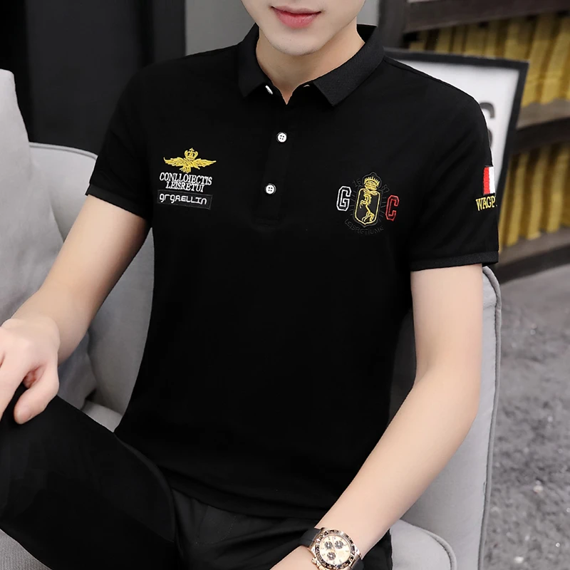 高档短袖T恤POLO衫男士夏季新款刺绣百搭翻领半袖修身韩版中青年