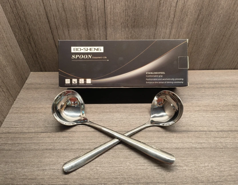 BO-SHENG SUS304不锈钢大头勺子长柄喝汤嗦粉勺两支礼盒装
