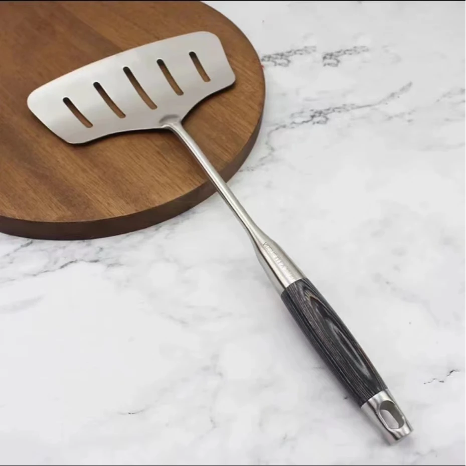 黑檀木不锈钢加长手柄煎鱼铲QSD