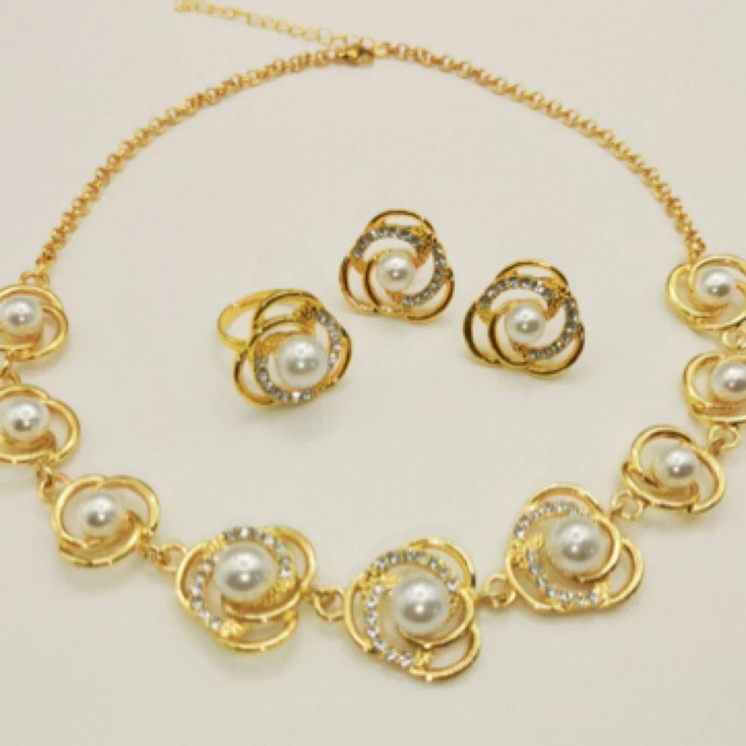 铜合金项链 铜合金仿珍珠项链 个性花珠珠套装