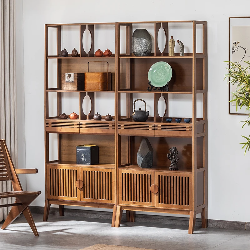 小竹匠新中式书架置物架多宝阁茶室隔断客厅茶叶展示柜茶柜