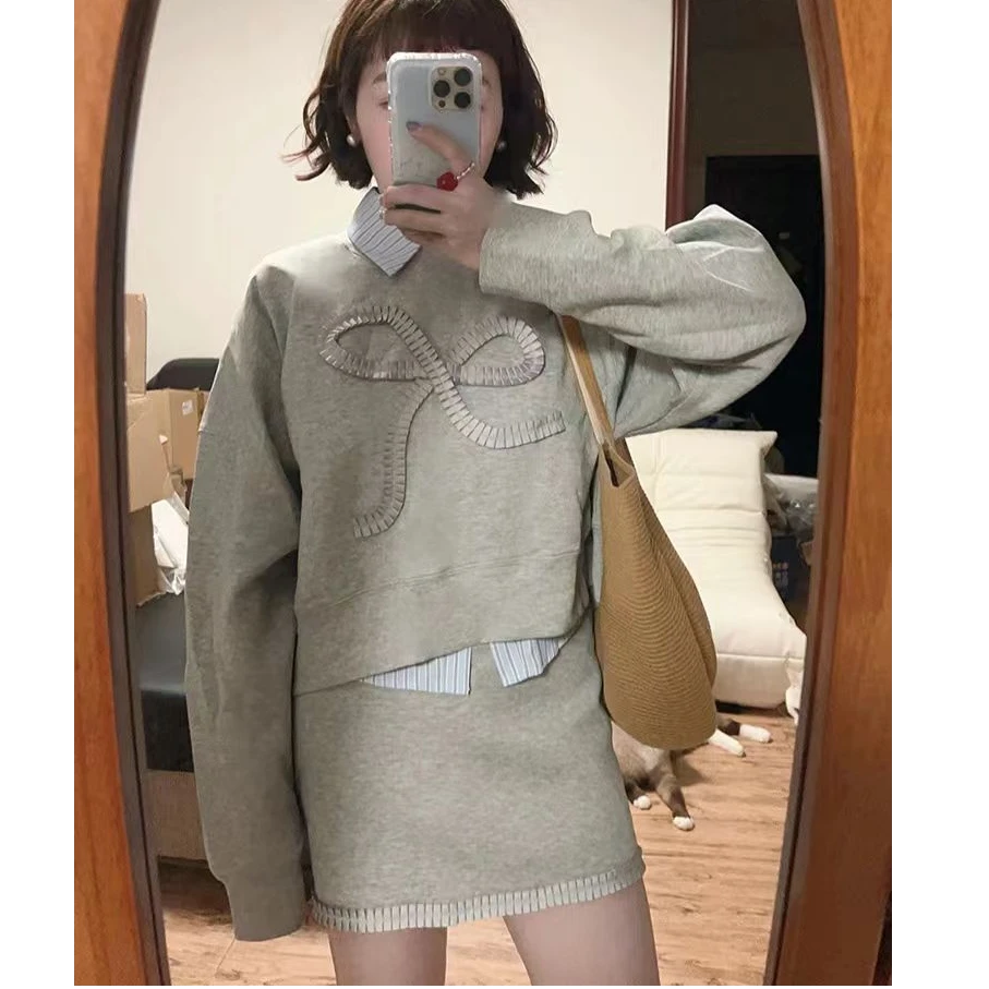 编织蝴蝶结卫衣衬衫裙裤套装 LAW90001